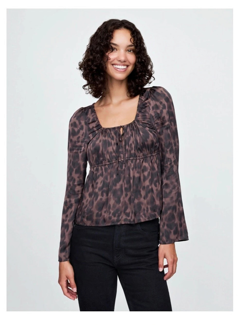 NWOT GAP Animal Print Long Sleeve Blouse in Brown & Black Size Small